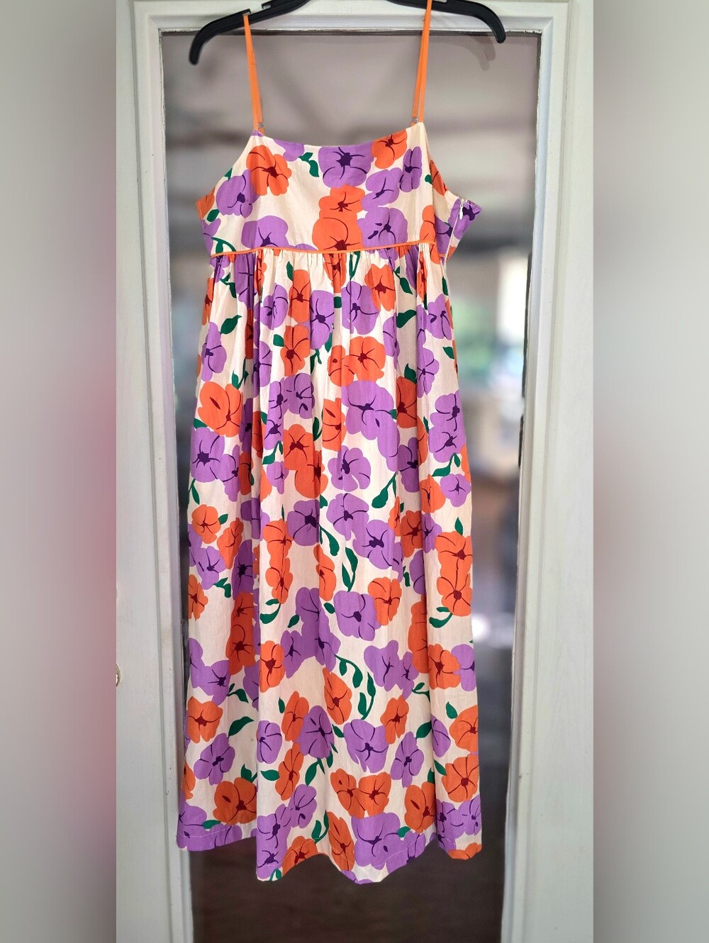 English Factory Vibrant Purple Orange Floral Maxi Dress Pockets Sz Medium